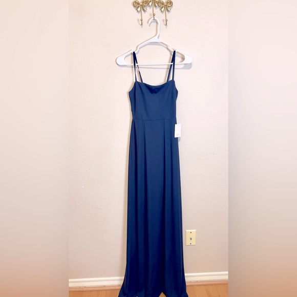 Show Me Your MuMu Wedding Lauren Navy Blue Strap Maxi with back bow. Size XS - Picture 1 of 6